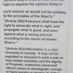 Protest Sign Showing Excerpts from OIC's Cairo Declaration -- Stating Sharia as the Basis for Any Human Right