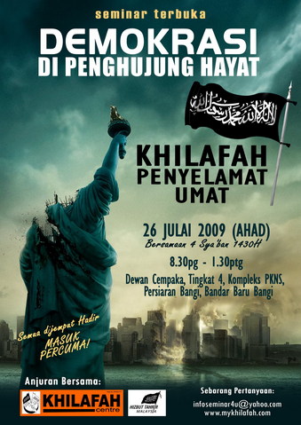 Hizb ut-Tahrir promotion for Extremist Caliphate conference shows "beheaded" Statue of Liberty and "burning" NYC