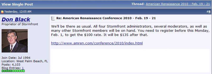 Neo-Nazi Group Promotes Washington DC Area "American Renaissance" Conference - Scheduled for February 20-21