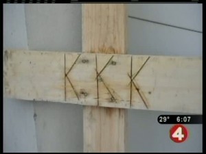 Buffalo, NY - image of "KKK" cross in man's yard (Photo: WIVB Channel 4)