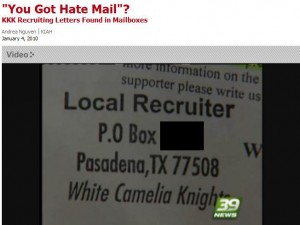 KIAH Image of KKK Recruitment Letter in Houston Suburb (Photo KIAH)