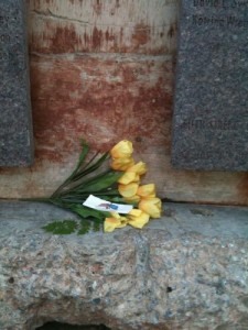 Flowers left at the Oklahoma City National Memorial Monday morning (Photo by John Clanton) 