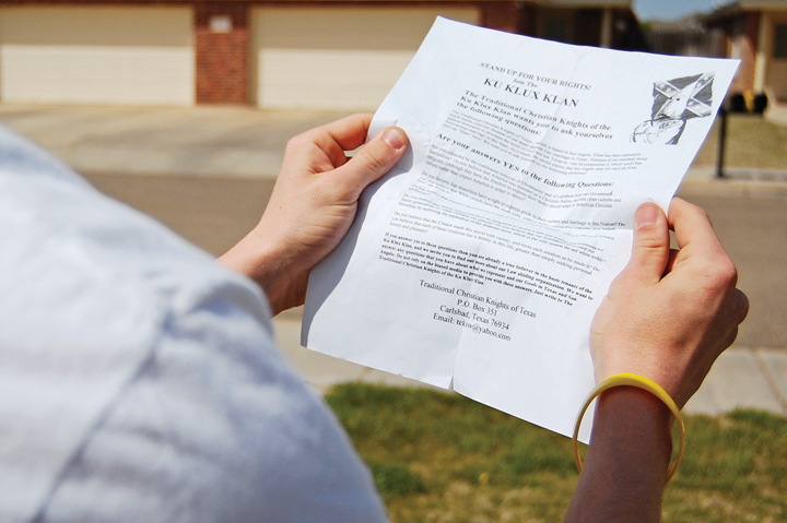 Texas Ku Klux Klan Organization Flier Distribution (Photo: Daily Toreador/Brittany Nunn)