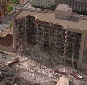 April 19, 1995: The north wall of the Alfred Murrah Federal Building in Oklahoma City was blown off by explosives packed into a rented truck. (AP photo)