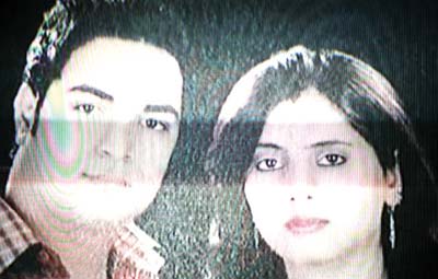 A TV grab of Kuldeep Singh and his wife Monica (Ankit Chaudhury's sister) murdered in "honor killing" in North Delhi, along with a third victim Shobha (sister of Mandeep Nagar)  