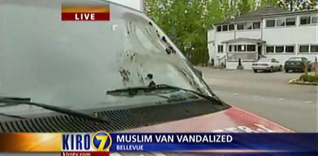 Dog Feces Vandalism of Muslim Van in Bellevue, WA (Photo: KIRO Video Clip)