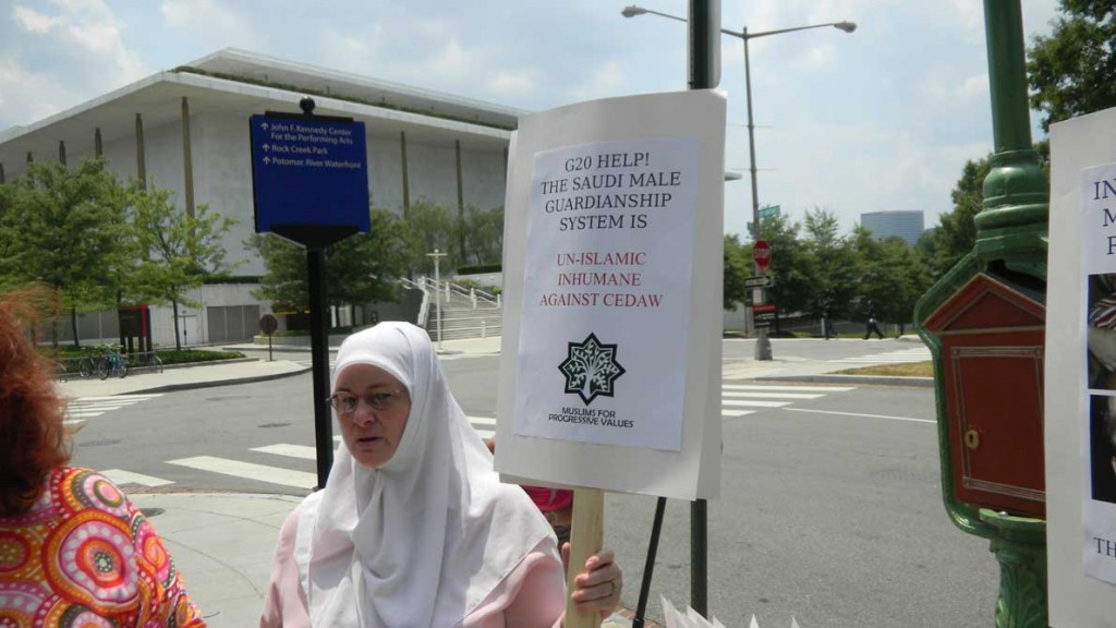 Muslims for Progressive Values (MPV) DC chapter activist Fatima Thompson Protests for Women's Human Rights