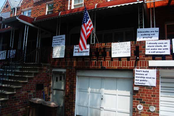 Voorhies Avenue Signs Protesting Planned Mosque (Photo: Sheepshead Bites)