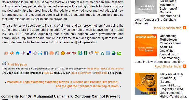 Hizb ut-Tahrir Web Site on World AIDS Day - Calls for Stoning and Whipping