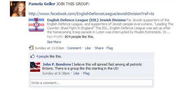 SIOA Executive Director Promotes English Defence League (EDL) Group (Photo: Facebook)