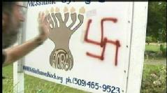 Nazi Swastika Vandalism of Kehilat HaMashiach Synagogue in Spokane Valley, Washington State (Photo: KXLY)