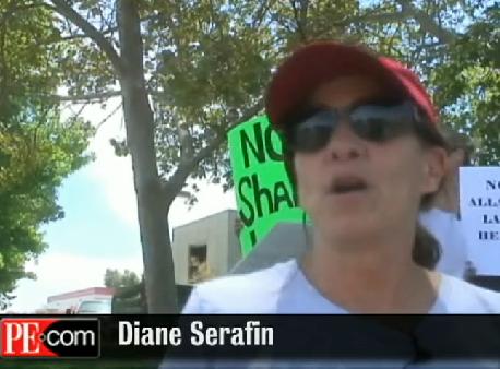 Tea Party Activist Diane Serafin at Anti-Mosque Protest in Temecula (Photo: Still from Press-Enterprise Video)