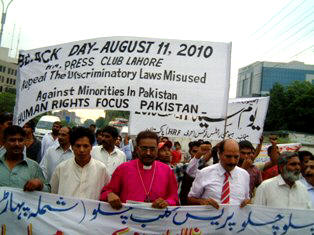 Pakistan - August 11, 2010: Black Day in Pakistan: Lahore: Christian marched in Lahore, Pakistan to demand repeal of blasphemy law. AssitNews Photo